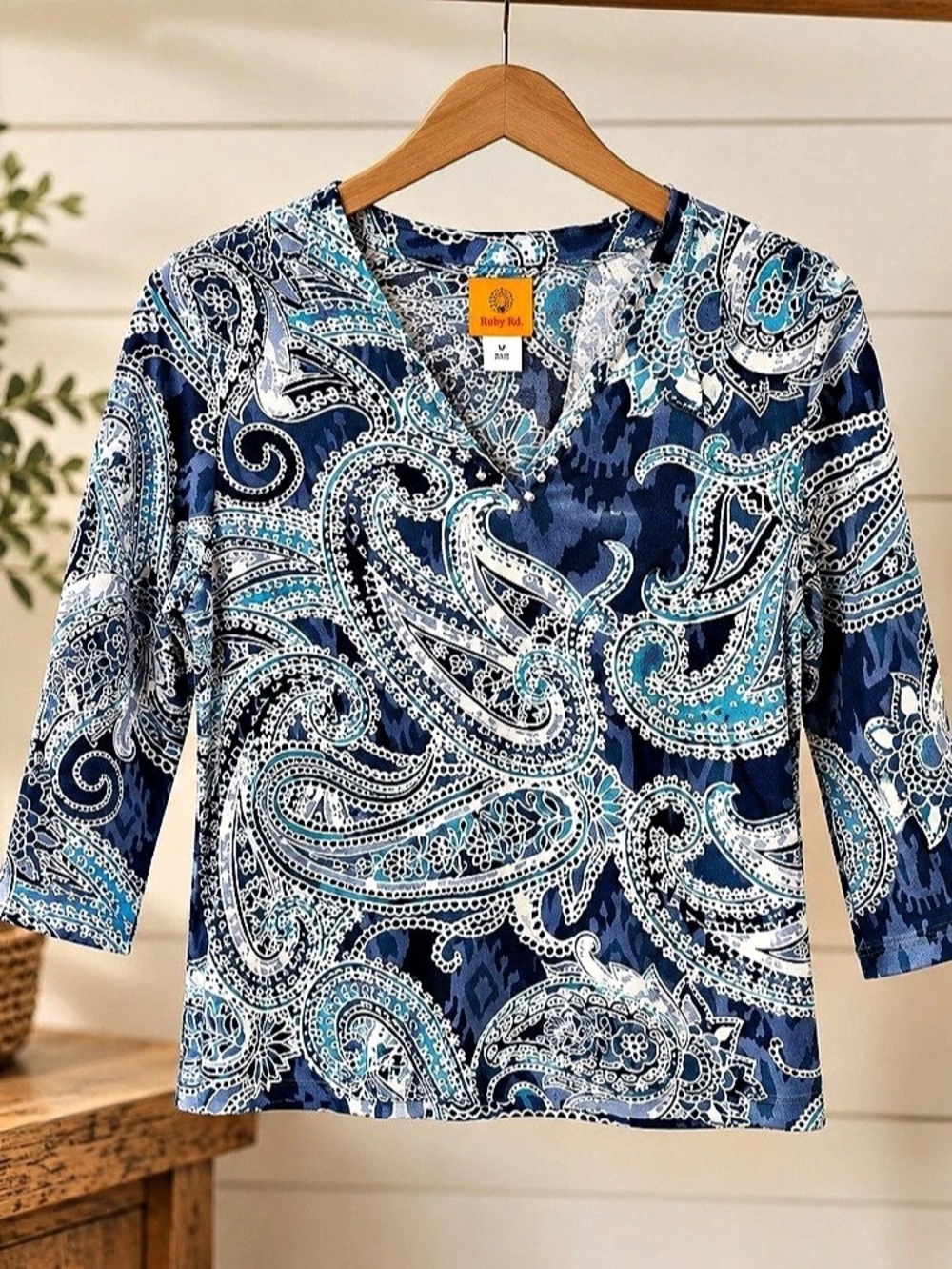 Ruby Rd Paisley Tunic in Blue & White Size Medium